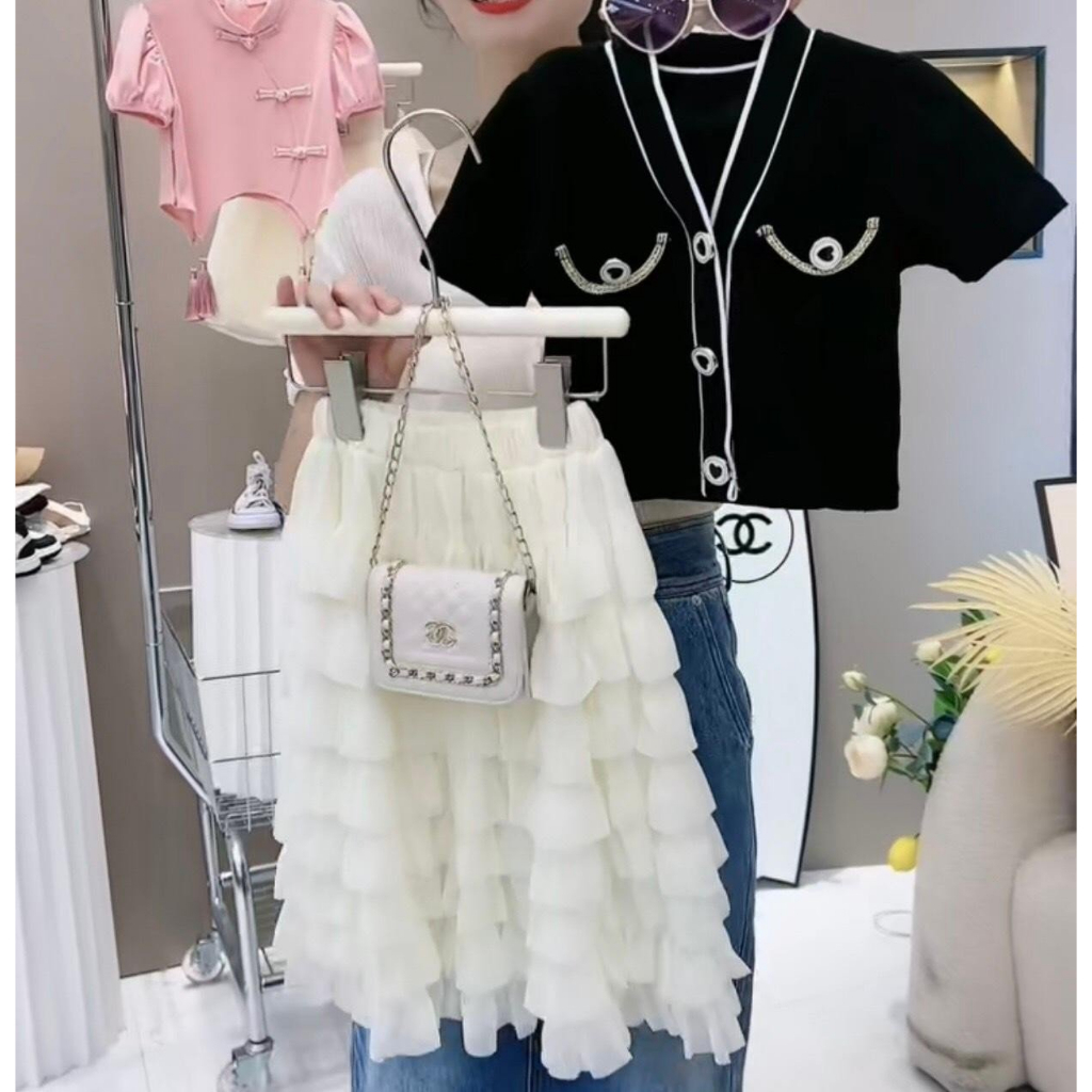 Set Áo Cộc Tay Mix Chân Váy Voan Xếp Tầng Phong Cách Tiểu Thư - Littlekids.T