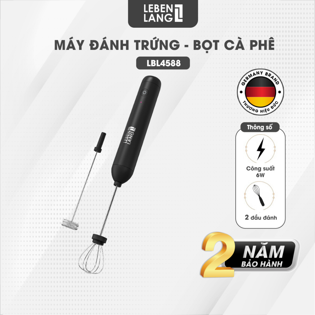 Máy đánh trứng đánh bọt cafe cầm tay mini Lebenlang LBL4588, 2 tốc độ, sạc pin usb tiện dụng - hàng chính hãng