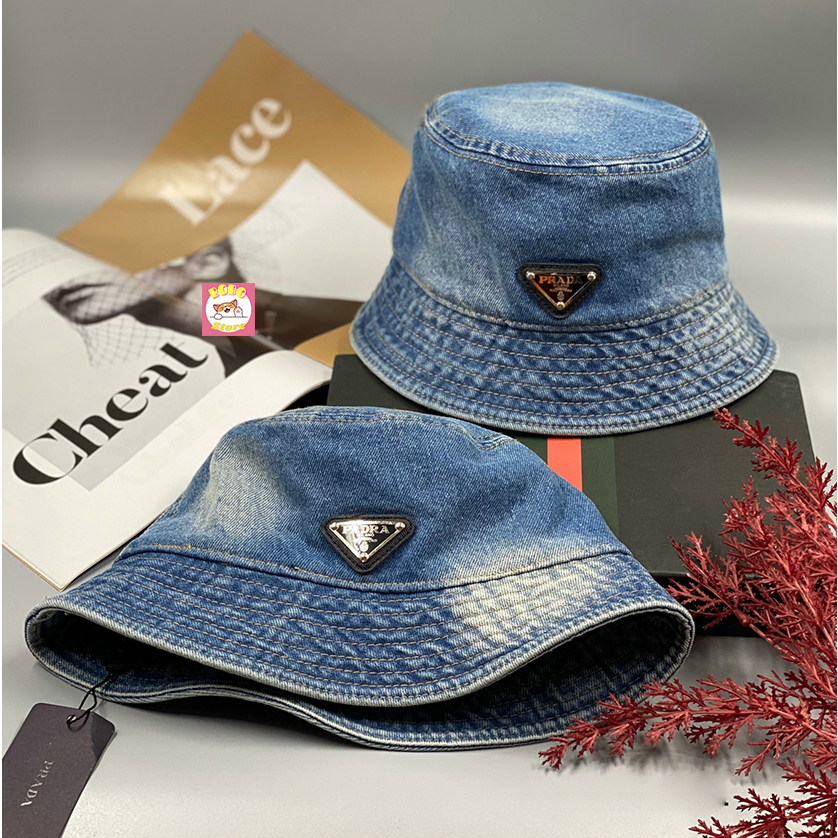 Mũ bucket Prada bò logo nổi bật hàng Quảng châu full  tag