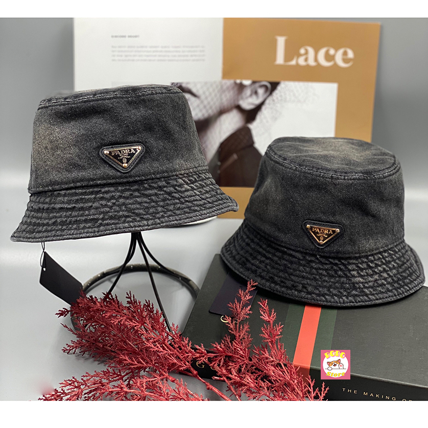 Mũ bucket Prada bò logo nổi bật hàng Quảng châu full  tag
