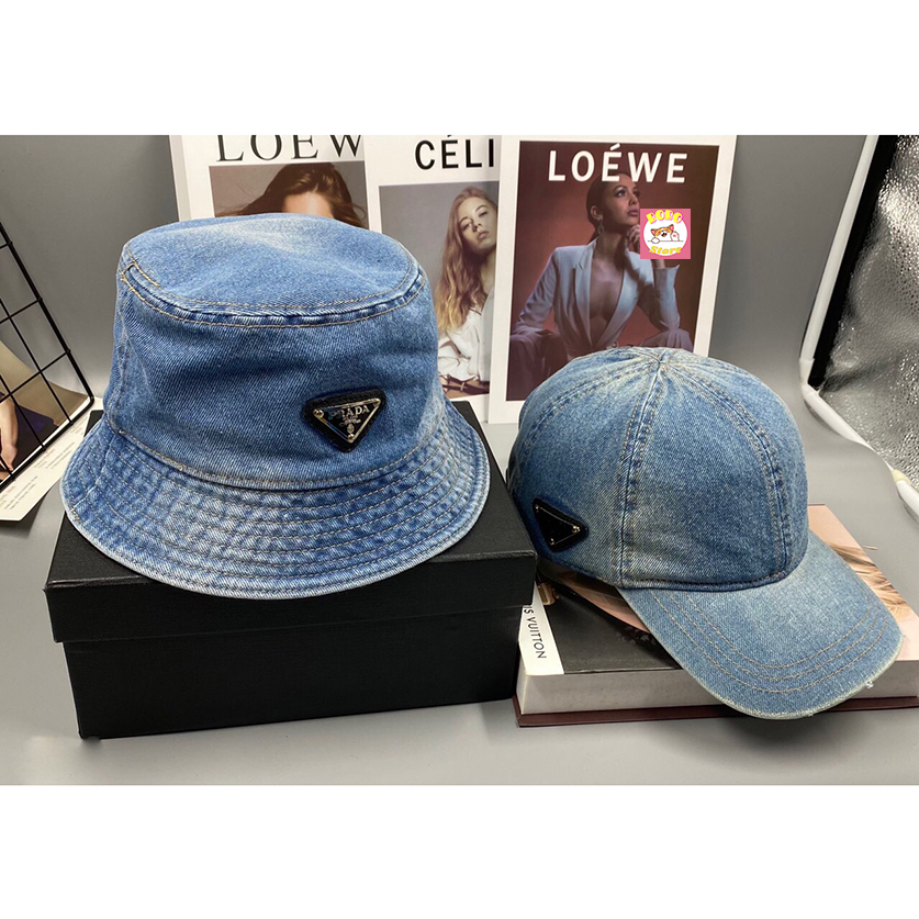 Mũ bucket Prada bò logo nổi bật hàng Quảng châu full  tag