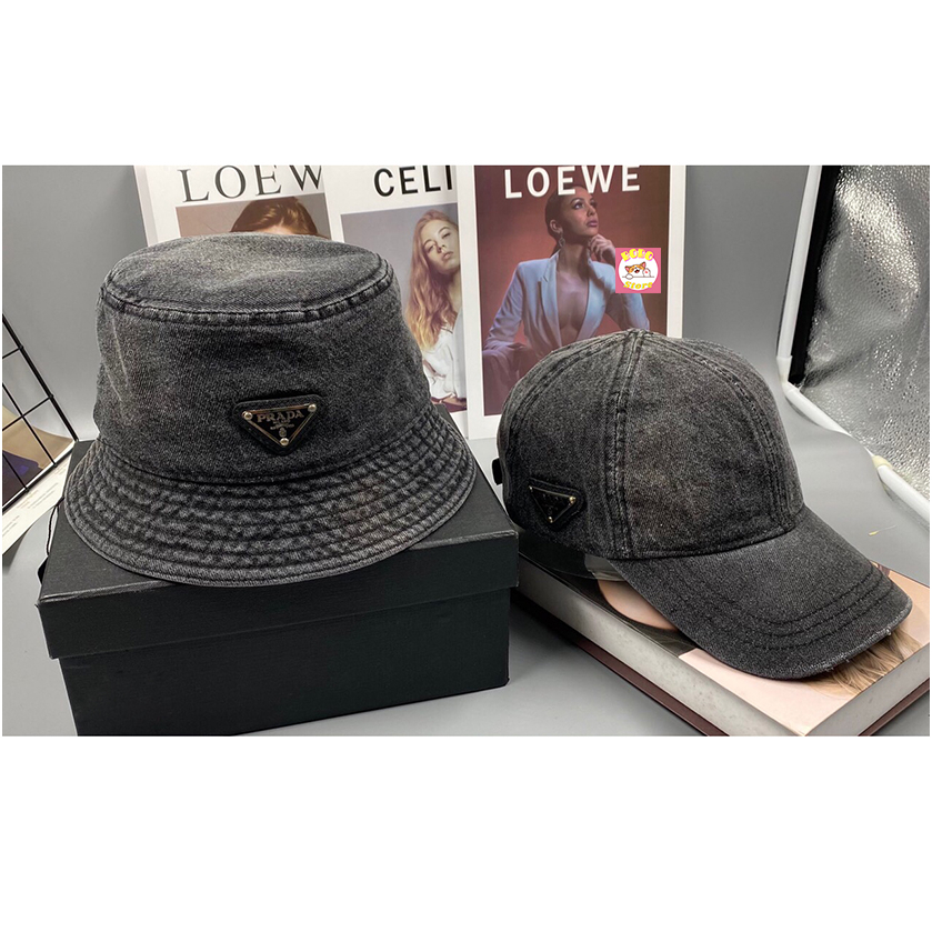 Mũ bucket Prada bò logo nổi bật hàng Quảng châu full  tag