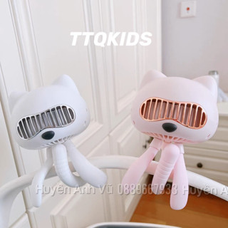 Quạt Mini Cầm Tay Hình Mèo Cute Có Thể Sạc Điện. Quạt Cho Xe Đẩy Em Bé 3