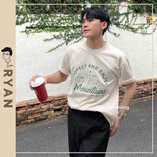 RYAN - Áo thun nam MOUNTAIN núi ngắn tay vải cotton cổ bo tròn thương hiệu RYAN form rộng phong cách Hàn Quốc