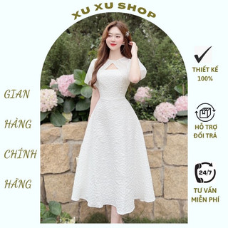 Đầm trắng nữ dự tiệc hàng thiết kế cao cấp - XU XU SHOP - Váy nữ sang trọng chất xốp phối voan tôn eo tôn dáng -ẢNH THẬT
