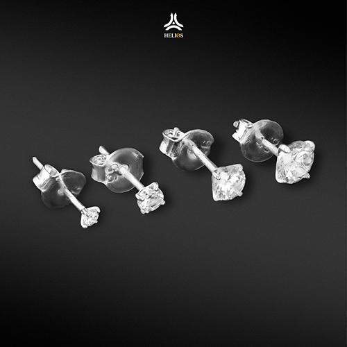 Bông tai bạc đính đá HeliSilver Tiny Diamond S925 - Khuyên tai bạc size đá 2mm, 3mm, 4mm, 5mm, 6mm