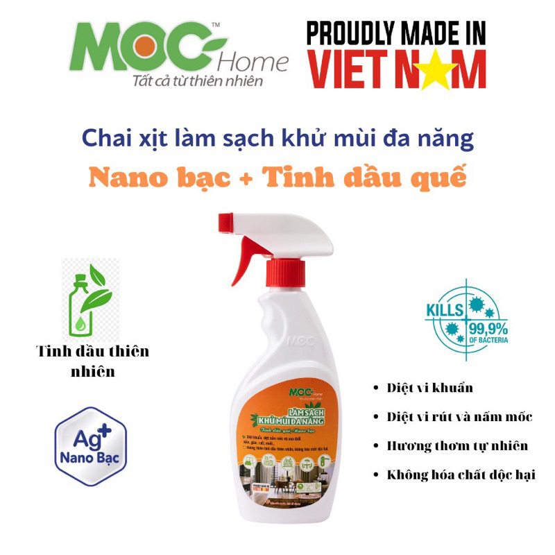Chai xịt làm sạch khử mùi đa năng tinh dầu quế Nano bạc 500ml