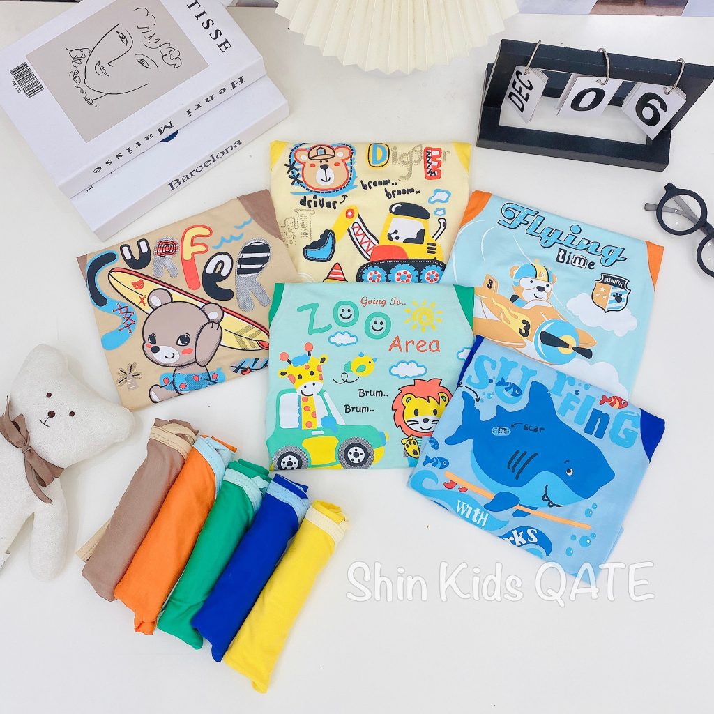 Full Size  Bộ Áo Ba Lỗ Cánh Dơi Chất Thun Lạnh In Động Vật Phối Màu Dễ Thương Dành Cho Bé