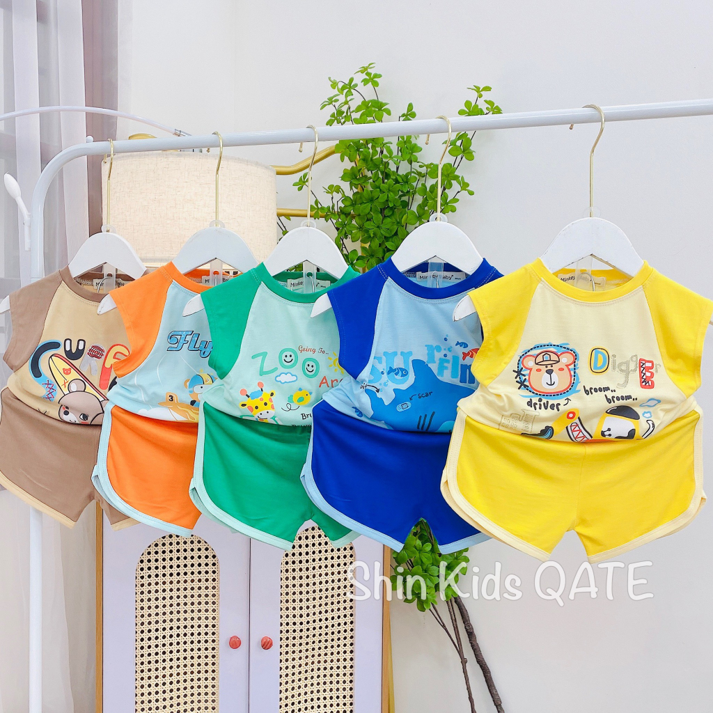 Full Size  Bộ Áo Ba Lỗ Cánh Dơi Chất Thun Lạnh In Động Vật Phối Màu Dễ Thương Dành Cho Bé