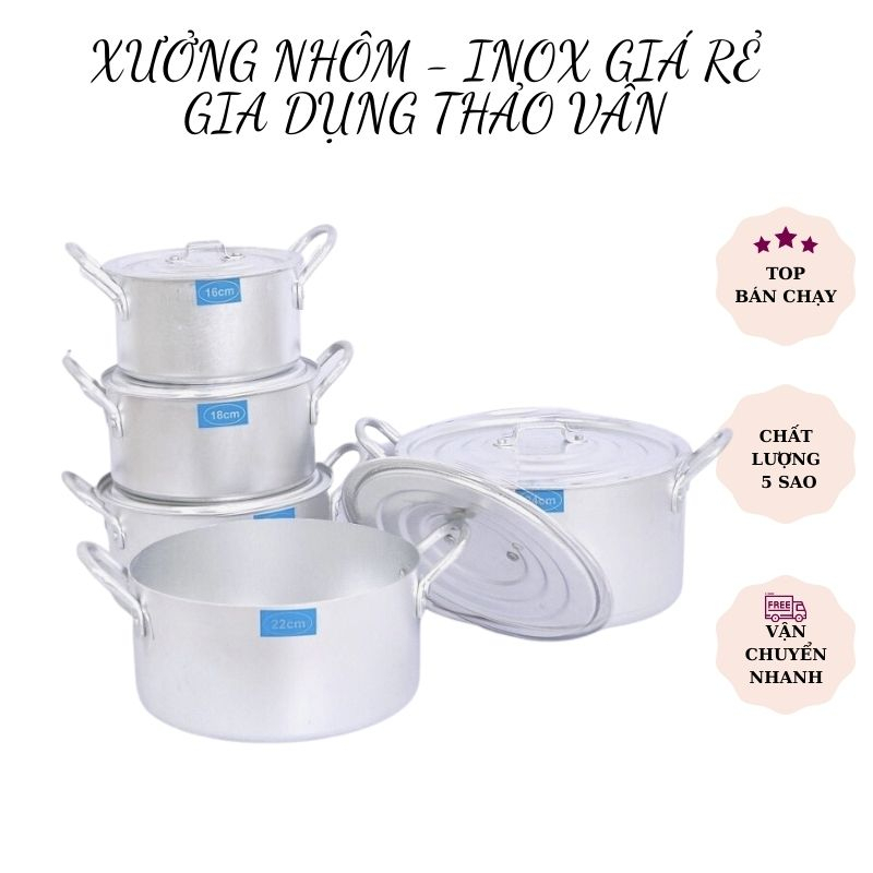 Bộ nồi nhôm cao cấp 5 cái ( 16cm 18cm 20cm 22cm 24cm )