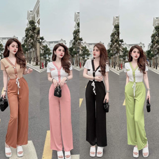  Set đồ bộ nữ đồ ngủ tay ngắn quần dài trơn mặc ở nhà đi chơi dạo phố 