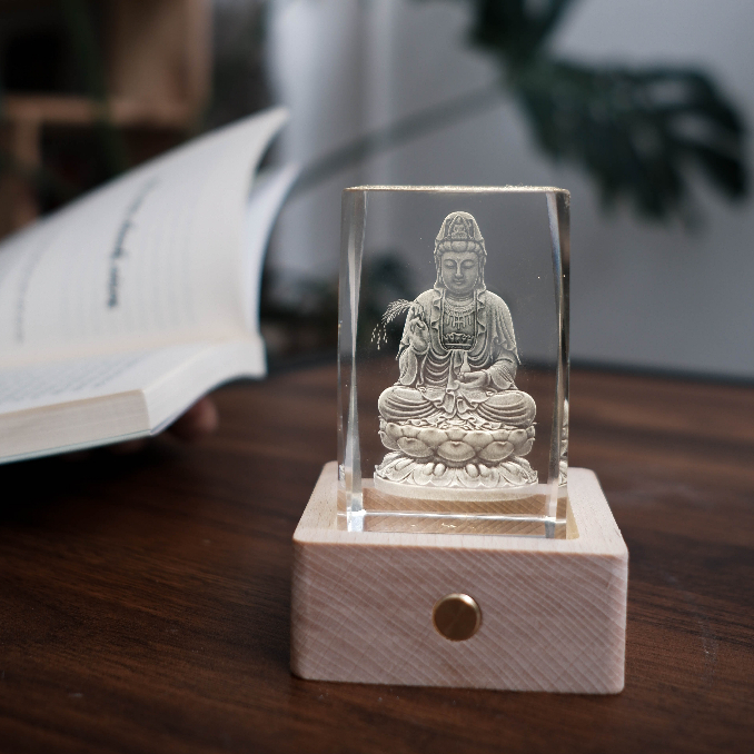 Đèn Pha Lê Không Dây Để Bàn Quan Âm Bồ Tát Phát Sáng, Đèn Bàn Quan Âm Để Bàn Làm Việc, Xe Ô Tô, Quà Tặng Phật Giáo