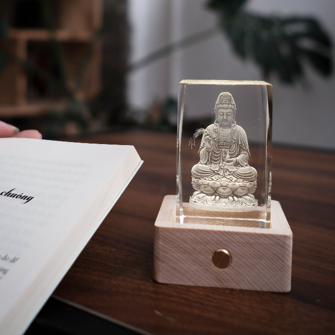 Đèn Pha Lê Không Dây Để Bàn Quan Âm Bồ Tát Phát Sáng, Đèn Bàn Quan Âm Để Bàn Làm Việc, Xe Ô Tô, Quà Tặng Phật Giáo