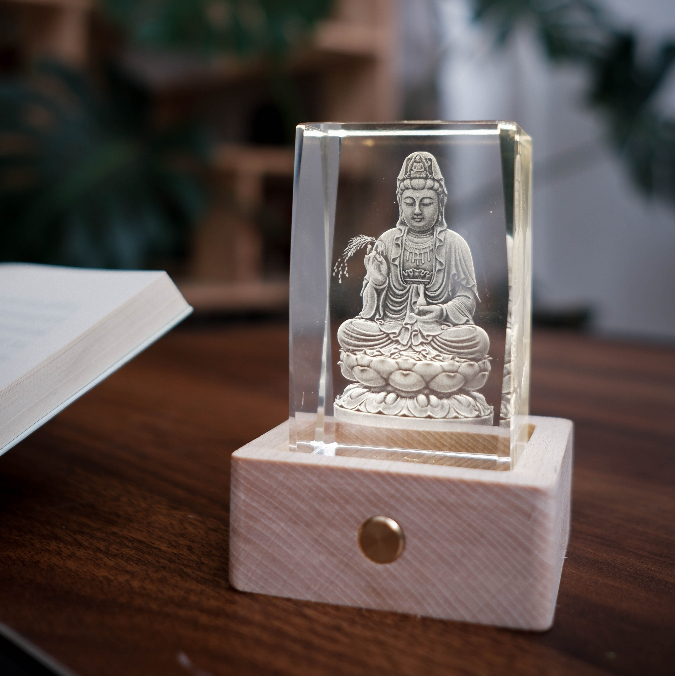 Đèn Pha Lê Không Dây Để Bàn Quan Âm Bồ Tát Phát Sáng, Đèn Bàn Quan Âm Để Bàn Làm Việc, Xe Ô Tô, Quà Tặng Phật Giáo