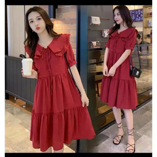Siêu hot-váy bầu, đầm bầu đỏ dáng babydoll cổ sen siêu dễ thương