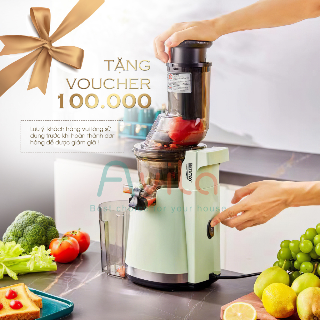 Máy ép chậm trái cây, hoa quả Bennix BN-08SJ, công nghệ hiện đại ép kiệt bã đến 98% - Hàng chính hãng