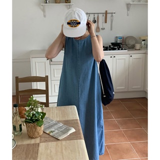Đầm maxi jean sát nách thắt dây lưng - D834
