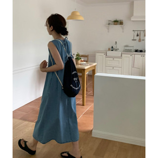 Đầm maxi jean sát nách thắt dây lưng - D834