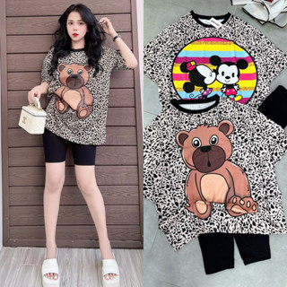 Set đồ bộ đùi lửng họa tiết động vật dễ thương mặc ở nhà dạo phố