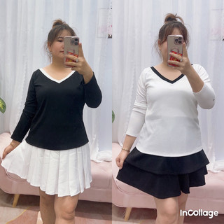 Áo thun cổ tim Bigsize Nữ chất Thun Gân  xịn xò 68kg đến 95kg