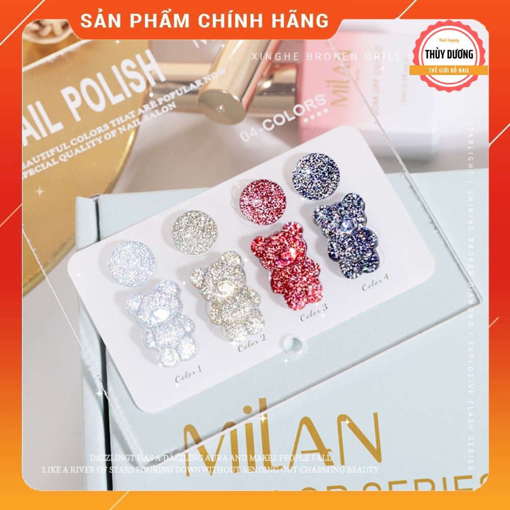 Set sơn gel nhũ flash 4 màu Milan chính hãng 15ml + tặng kèm bảng màu