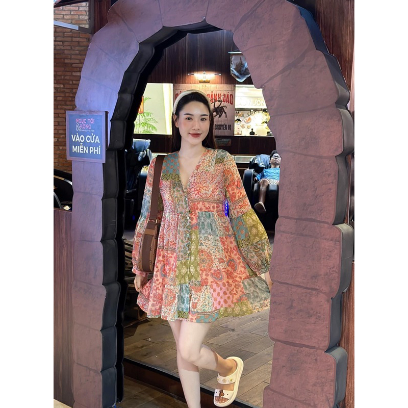 Đầm Zara Đầm mini váy mini hoạ tiết Zara xuất V072