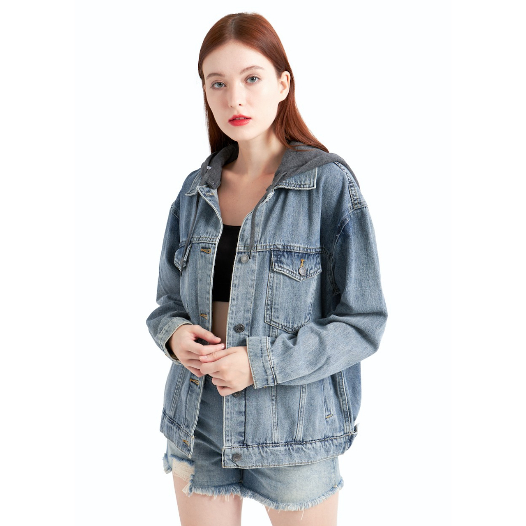 Áo Khoác Bò Nữ Form Rộng Form Cơ Bản Xanh Đá 8077-XD