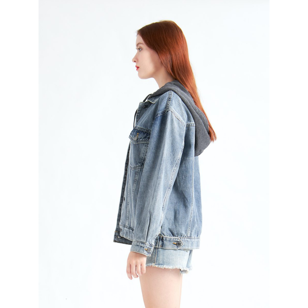 Áo Khoác Bò Nữ Form Rộng Form Cơ Bản Xanh Đá 8077-XD