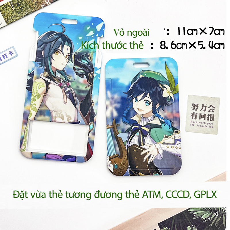 Dây đeo thẻ và bao đựng thẻ dọc dành cho học sinh, sinh viên, nhân viên họa tiết các nhân vật trong Genshin Impact