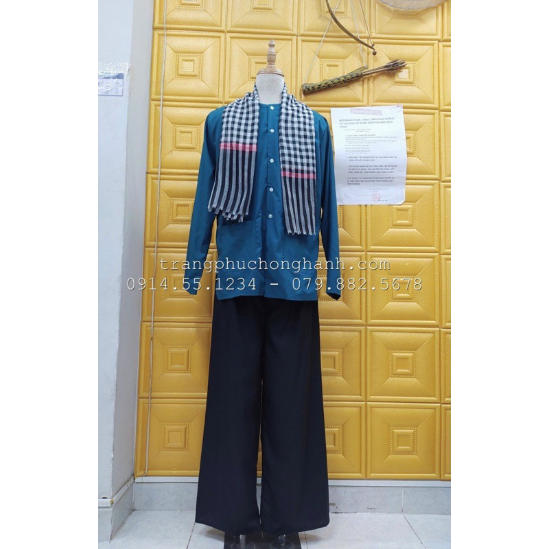 CÓ SẴN ÁO BÀ BA NAM KATE MÀU XANH CỔ VỊT CAO CẤP KÈM KHĂN RẰN