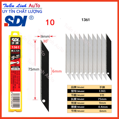 Hộp 10 lưỡi ( 1 đen+9 trắng) 1361 SDI 30 độ cắt Film cách nhiệt, Decal dán xe ô tô hộp lưỡi nhỏ
