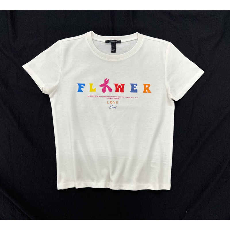 Áo thun baby tee cotton kem chữ FLOWER