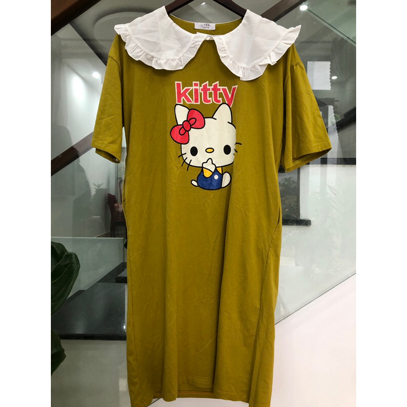 Đầm suông hello kitty phối cổ bèo(hàng NEW)