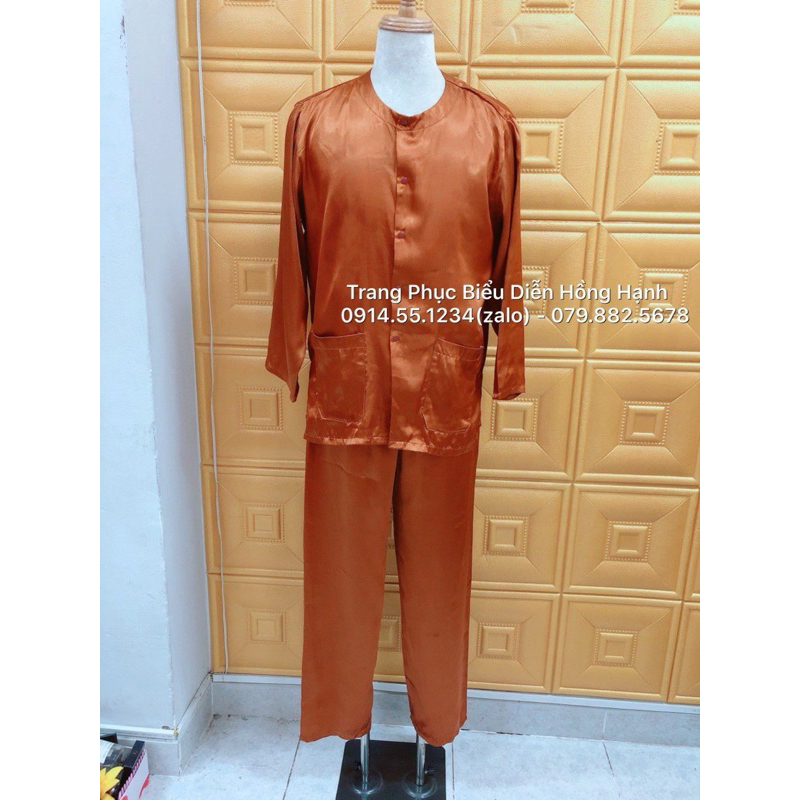 BÀ BA PHI LỤA MÀU NÂU CÁNH RÁN VẢI PHI LỤA CAO CẤP KÈM KHĂN RẰN