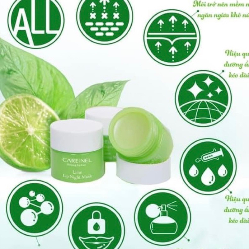 Mặt nạ ngủ dưỡng môi & tẩy sạch tế bào chết, giảm thâm môi Care:nel Lime Lip Sleeping Mask