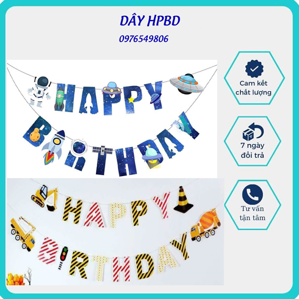 Dây Cờ Sinh Nhật Happy Birthday Phi Hành Gia ,ô tô Phụ Kiện Trang Trí Sinh Nhật Siêu CuTe, Decor Tiệc ..