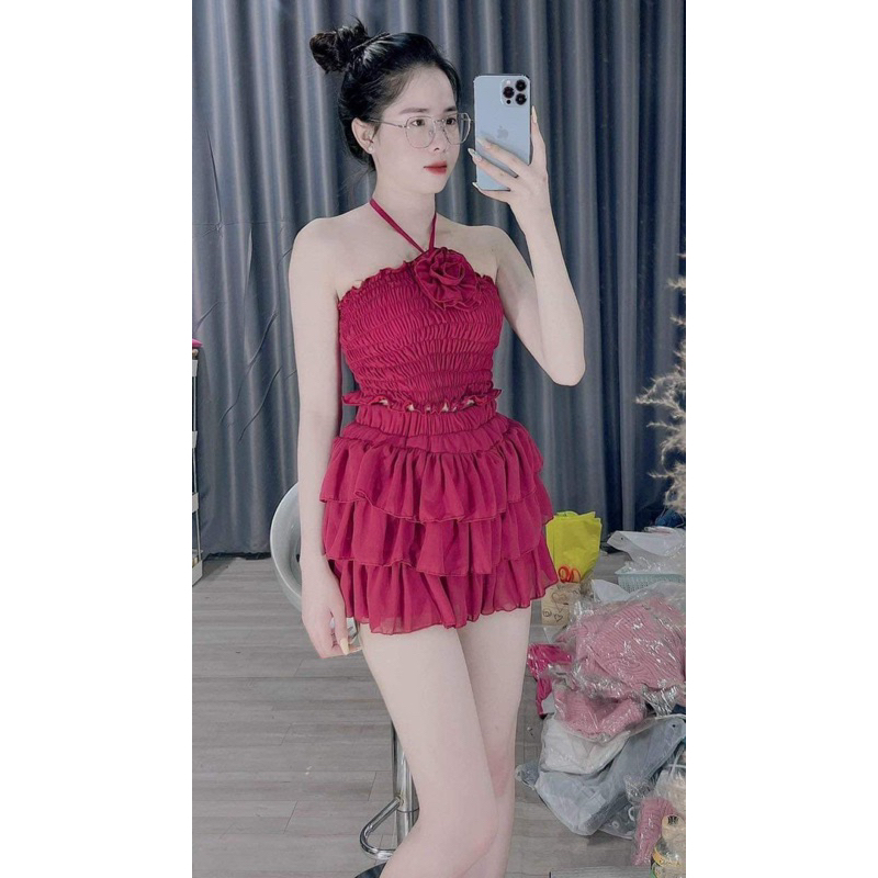 Sét áo yếm nhún voan tầng có quần bảo hộ | BigBuy360 - bigbuy360.vn