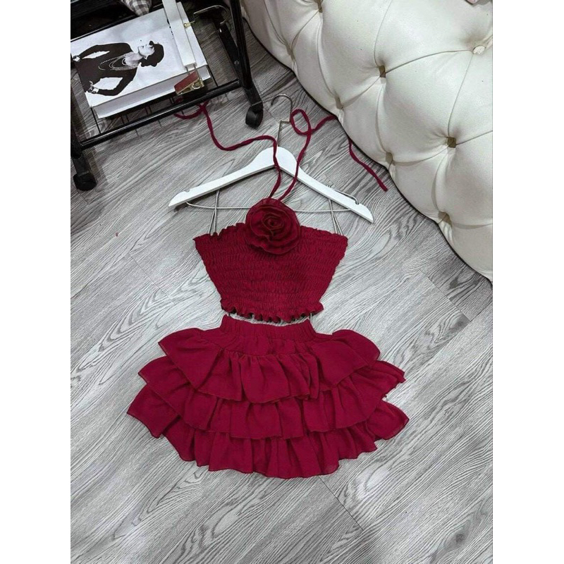 Sét áo yếm nhún voan tầng có quần bảo hộ | BigBuy360 - bigbuy360.vn