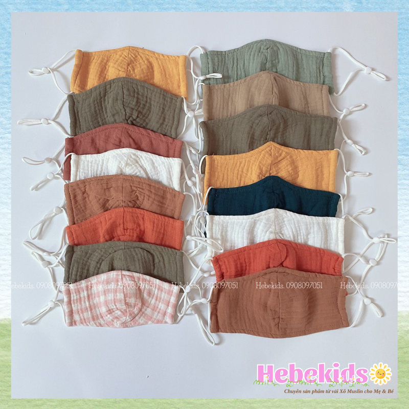 Khẩu trang cho bé màu trơn mềm mại kháng khuẩn Hebekids
