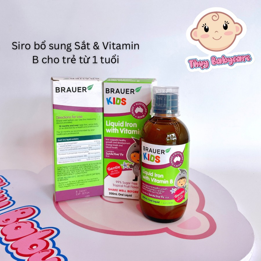 Siro bổ sung sắt và vitamin nhóm B Brauer Kids Liquid iron with vitamin B 200ml cho bé 200ml