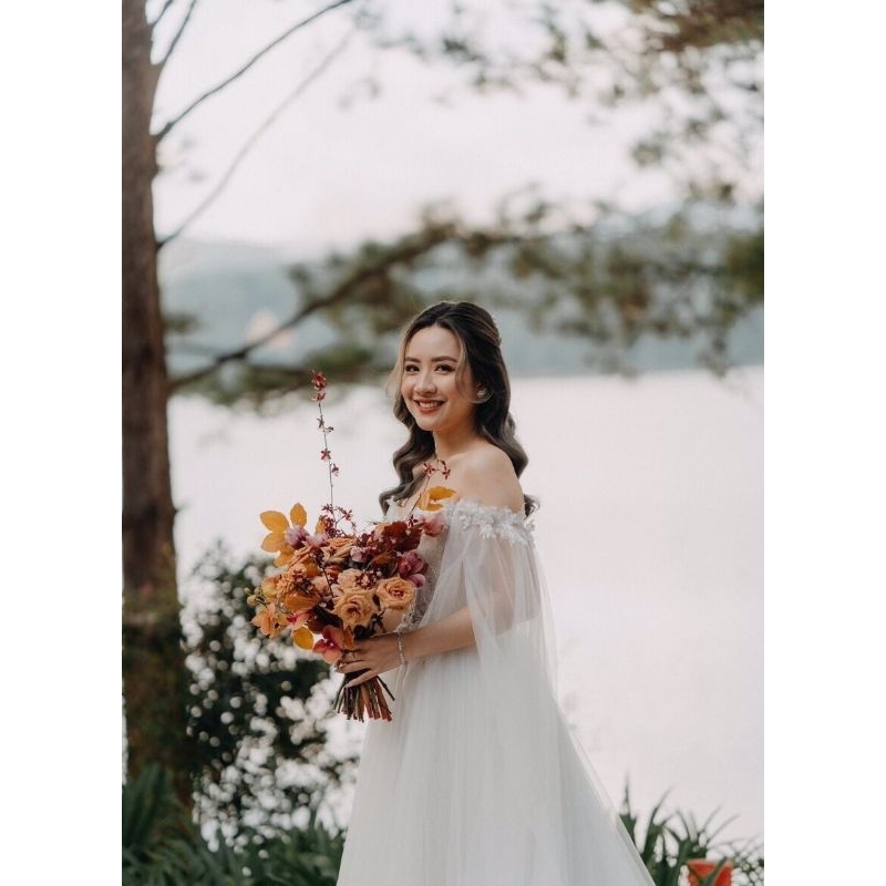 Tay voan rời váy cưới đầm tiệc đính hoa siêu sang