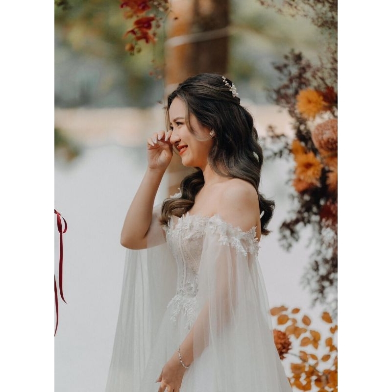 Tay voan rời váy cưới đầm tiệc đính hoa siêu sang