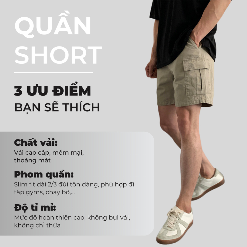 Quần Lửng Nam Kaki Màu Đen, Xanh lá, Kem Quần Short Nam Tập Gym, Chạy Bộ QDHH420 Unichic