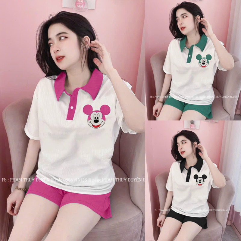 Set Bộ Áo Phông TN Viền Polo Micky + Quần Short Đùi