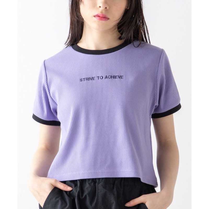 Áo croptop phối viền xuất Nhật (2 màu tím-đen)