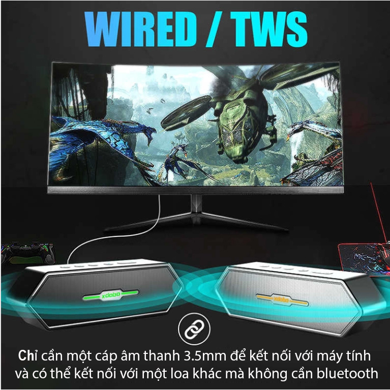 Loa Bluetooth 5.0 Xdobo Nirvana Công Suất 50W, Chống Nước IPX5, Âm Thanh Siêu Bass 3D Stereo Cho Gamer