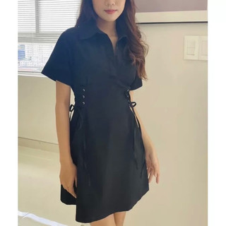 Đầm sơ mi đan dây eo 2 màu (kèm hình thật)