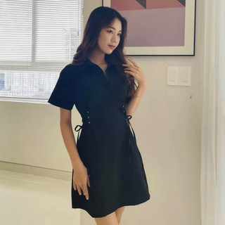 Đầm sơ mi đan dây eo 2 màu (kèm hình thật)