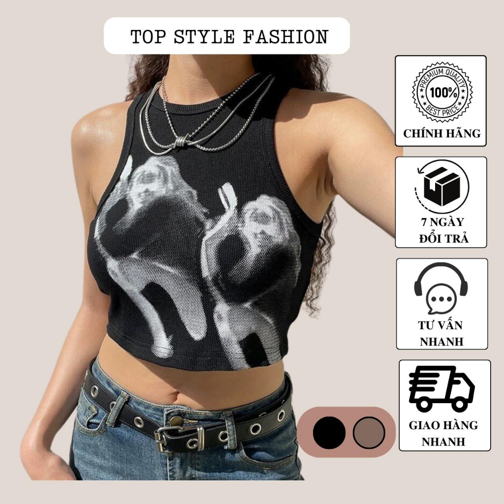Áo croptop form ba lỗ in hình độc đáo, áo kiểu nữ ôm body siêu tôn dáng-AXN18