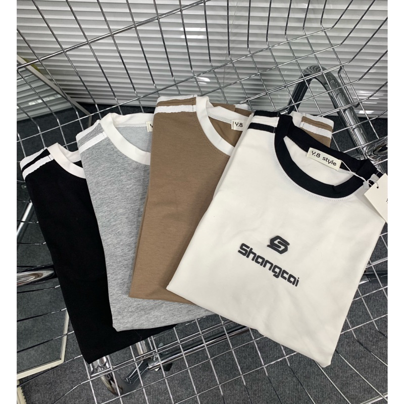 Áo thun babytee chữ Shangcai in nổi phối sọc - mã 855
